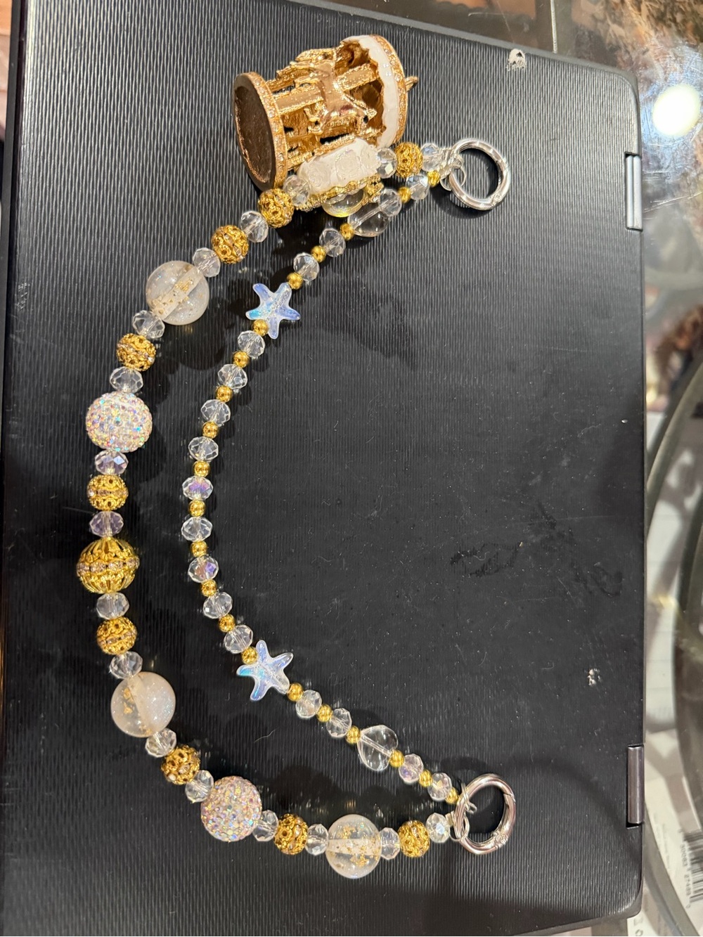 Carousel Black & Gold Beaded Women's Purse Charm